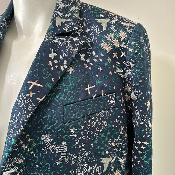 ZADIG and VOLTAIRE Viking Jacquard Glam Blazer Jacket Single Button Green Blue - Picture 6 of 16